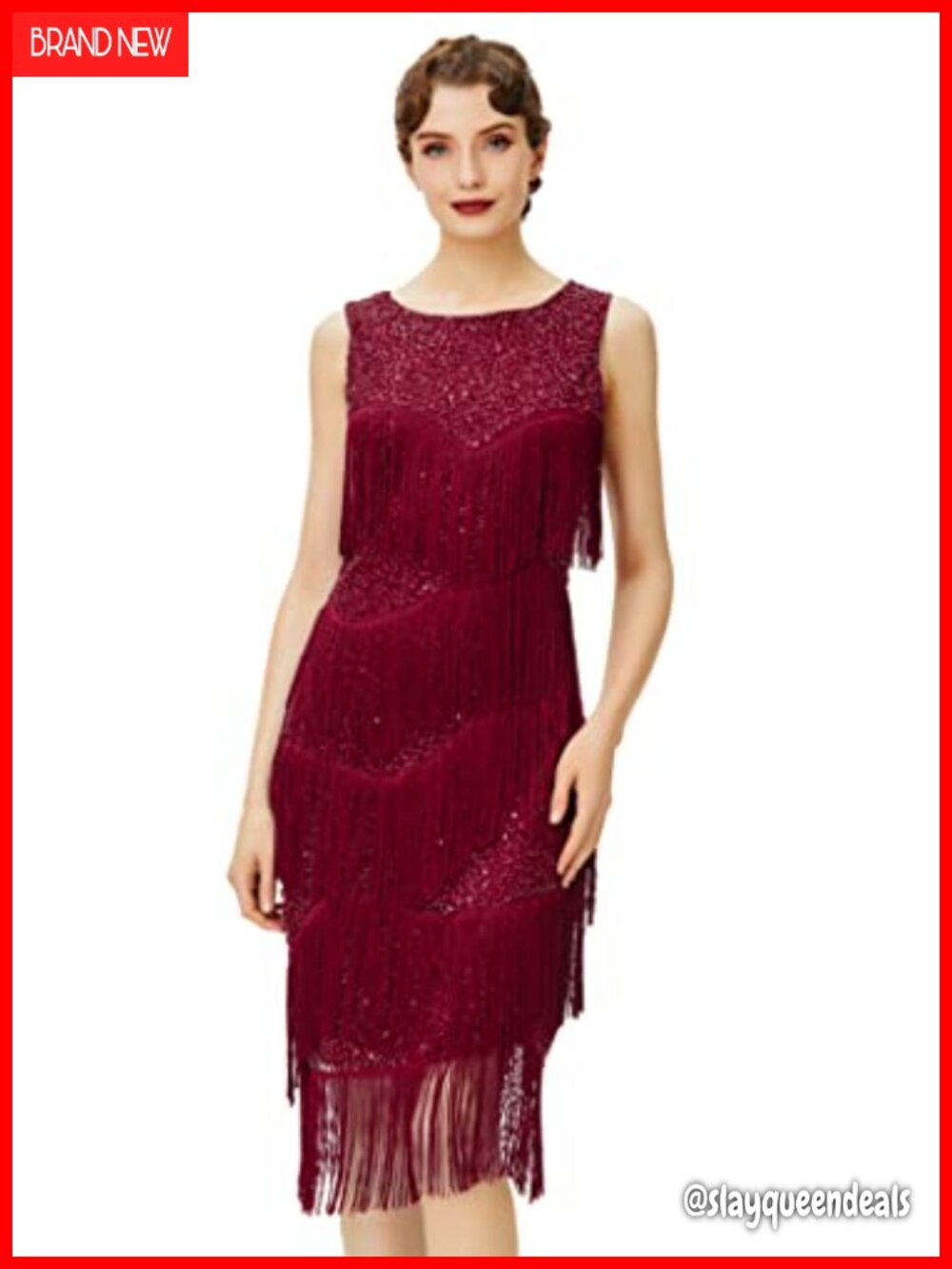 Sequin Fringe Flapper Dress Gatsby Art Deco Sleeveless Midi Party